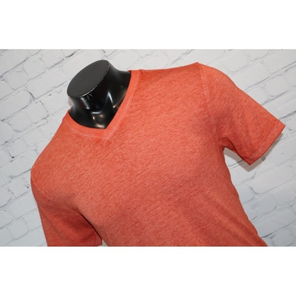 Lucky Brand Venice Burnout T-Shirt Mens Medium Orange V-Neck Short Sleeve